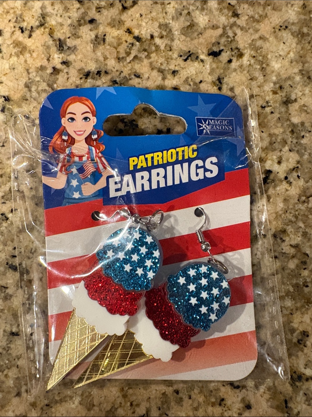 Kids Patriotic Ice Cream Cone Earrings - Red, White & Blue